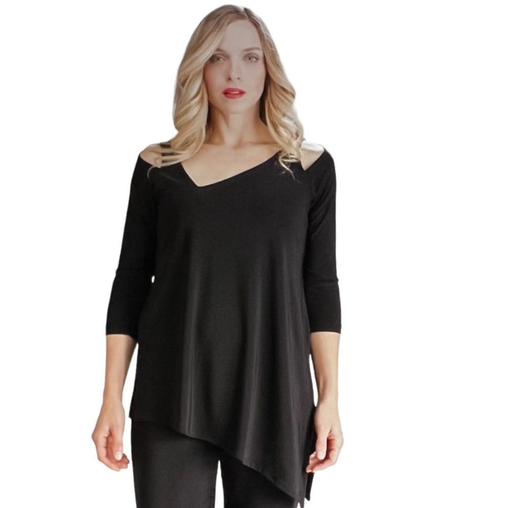 Sympli Women’s Asymmetrical Cold-Shoulder Focus Tunic Top Black Size 14